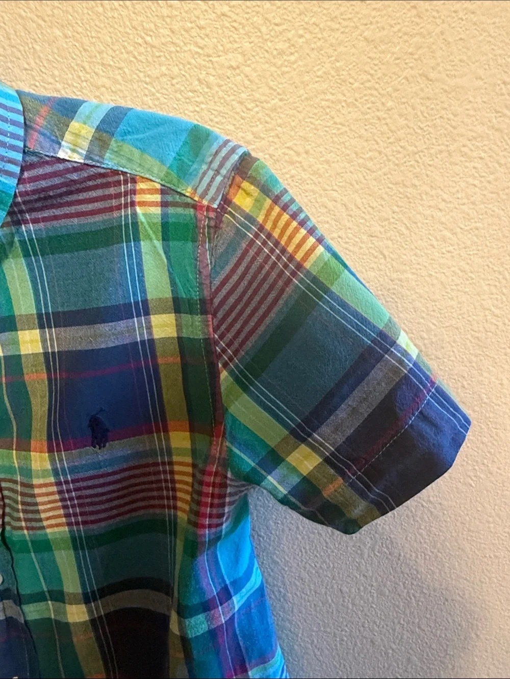 Ralph Lauren Boys Short-Sleeve Plaid Button-Down - Blue, Green & Yellow